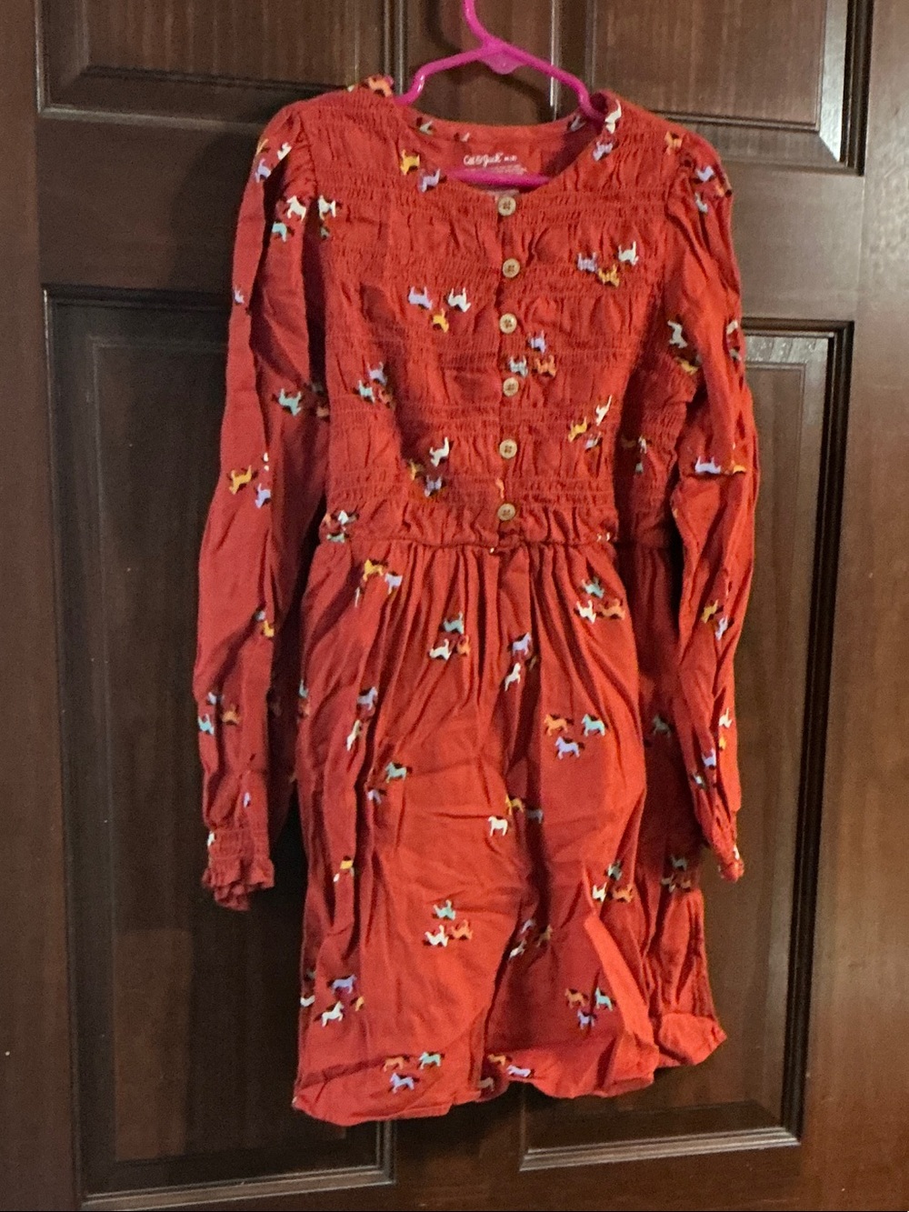 Cat & Jack Rust Red Long-Sleeve Embroidered Dress
